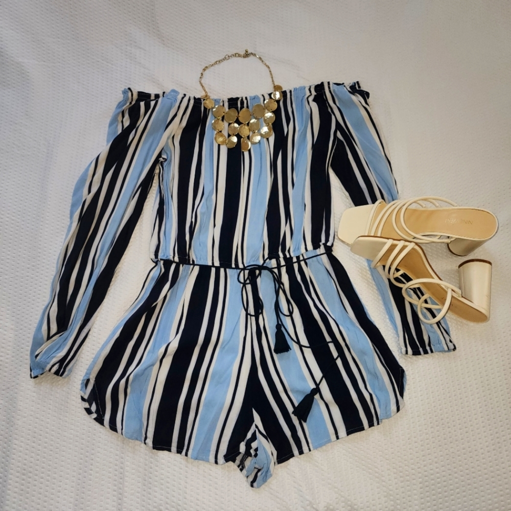 Striped Short Off-The-Shoulder Romper
